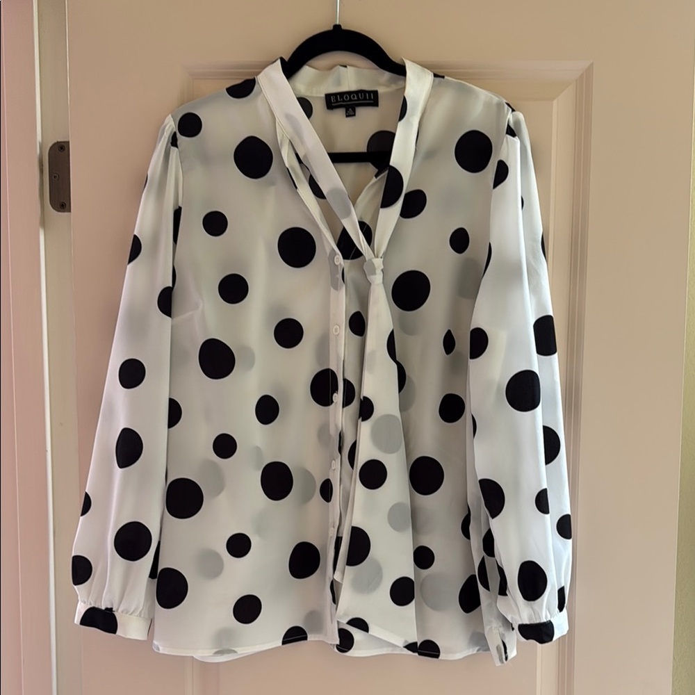 Eloquii Black and White Tie Front Blouse